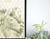 Zebra & Geometric Pattern Poster, 11 x 17 Diamonds, Stripes, Sage Green