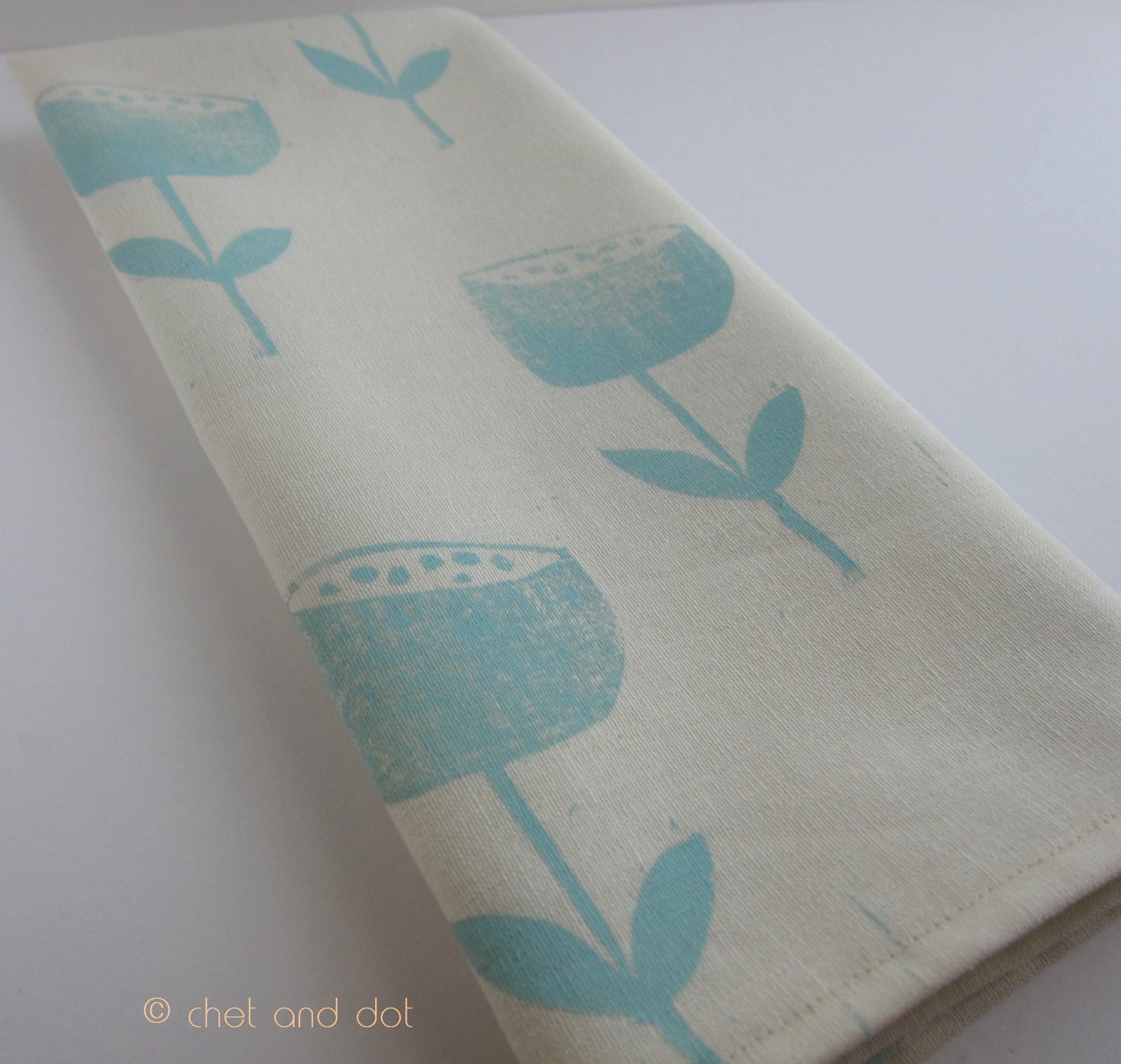 Esme in Aqua Tea Towel - Cream