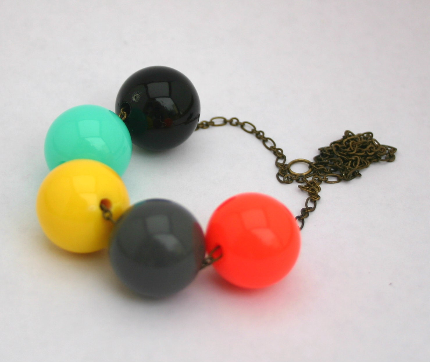 Gumball Necklace - Black Orange Aqua Neon Gray Yellow Resin Plastic