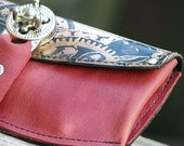 Women's Leather Wallet - Steampunk Gears on Distressed Red with Silver Hardware