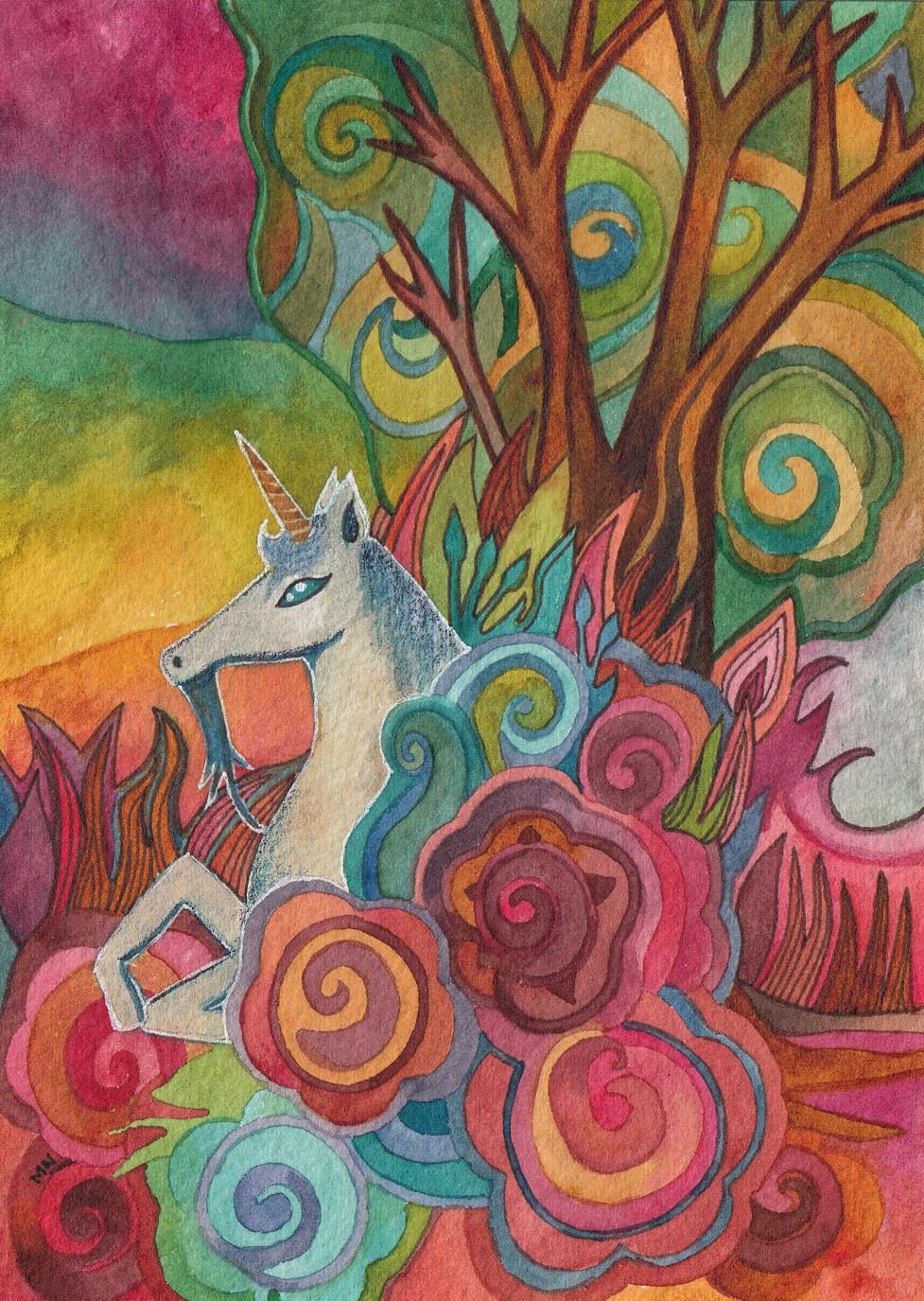 Unicorn Original Watercolor by Megan Noel