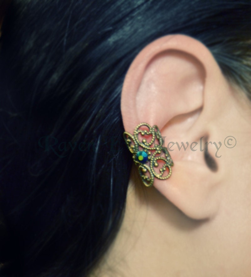 Baroque Filigree Ear Cuff Earring Elelgant No Pierce non pierced Choose your own stone accent
