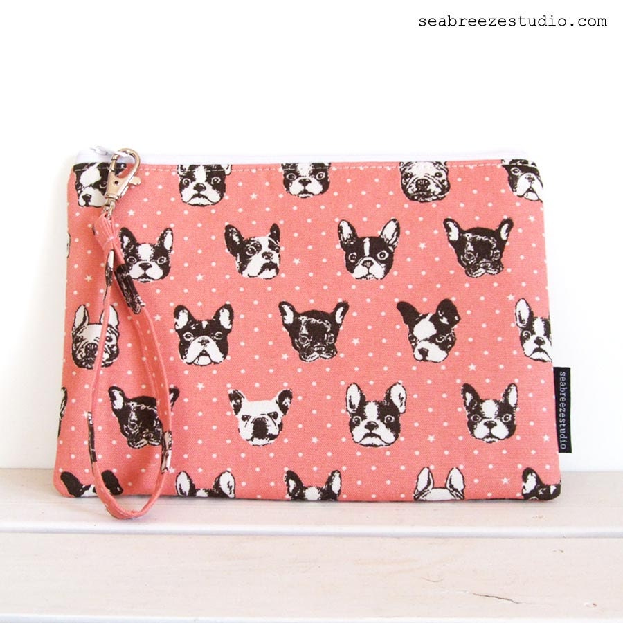 iPad mini or 7 inch tablet case - French bulldog in salmon