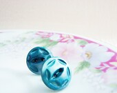 Vintage Pearl Earrings, Button Posts Vintage Carved MOP, Ocean Goddess Blues