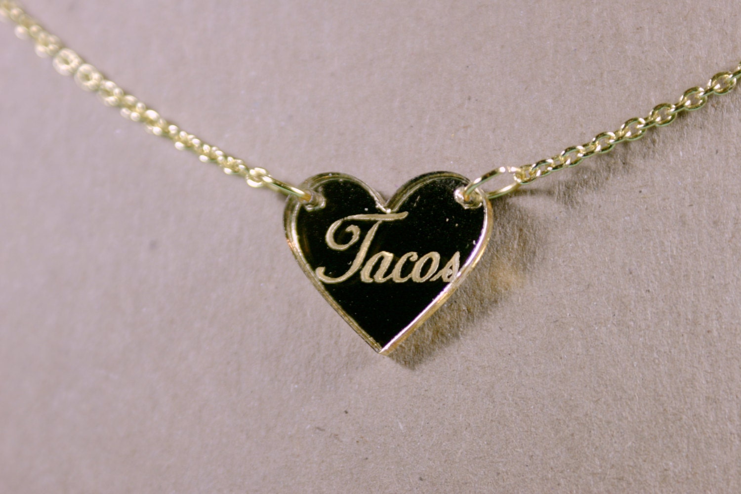 Tacos Heart Gold Mirror Acrylic Necklace