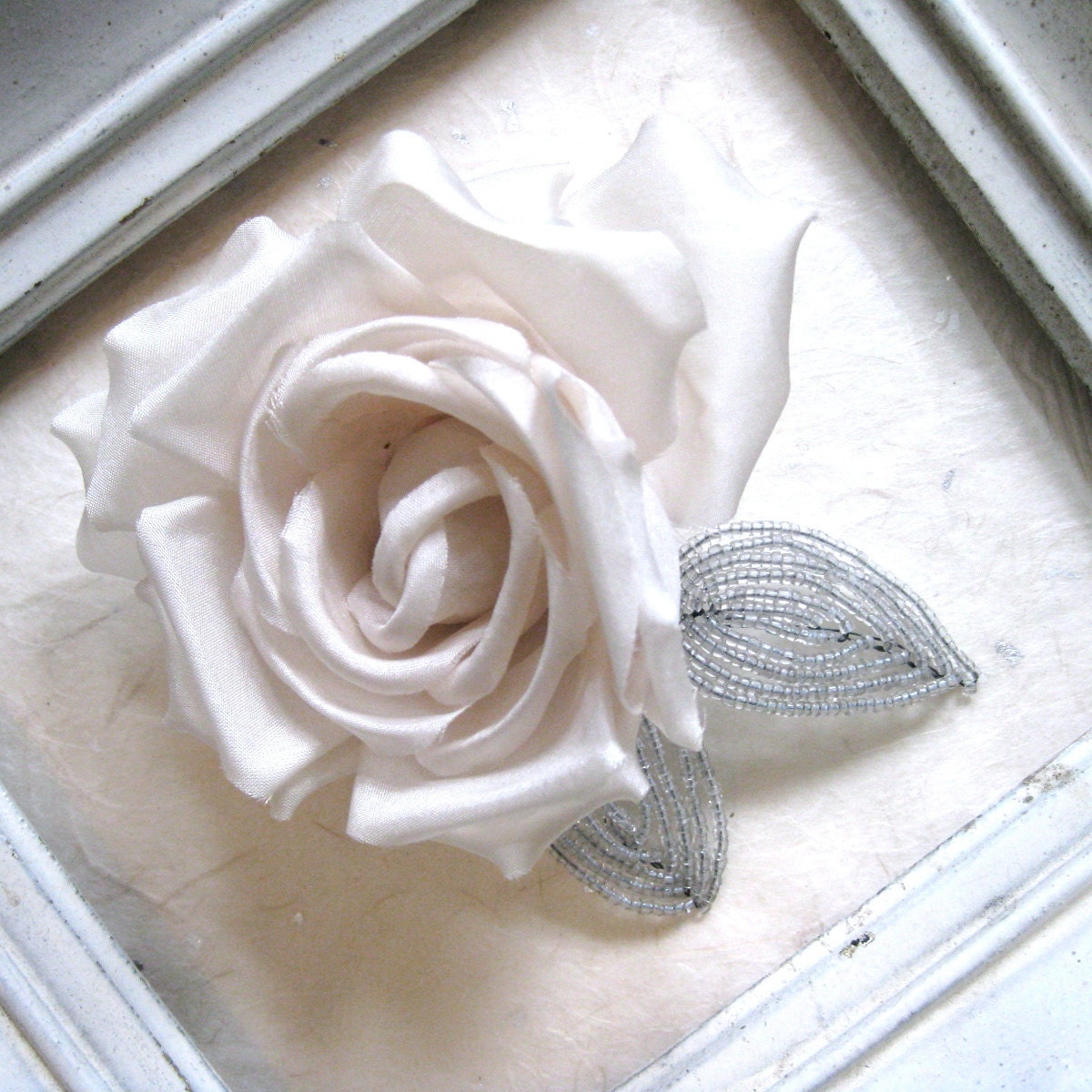 ready to ship - dramatic wedding flower- silk rose - antique beading - ivory - fascinator - birdcage veil
