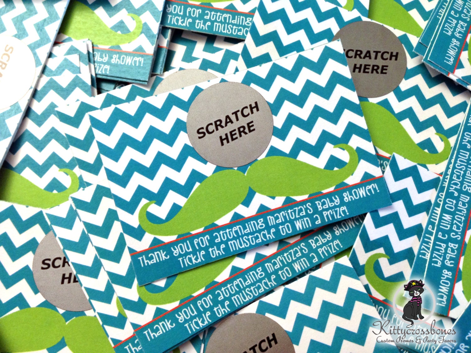 25 Personalized Mustache Scratch Off Cards - Perfect Baby Shower, Birthday or Bridal Shower Game