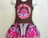 Girl's Pink and Blue Floral Tank Dress in Brown.