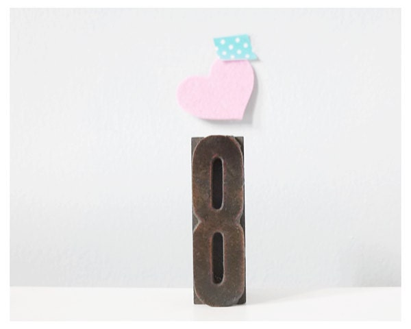 Eight Number 8 vintage letterpress type wood decoration