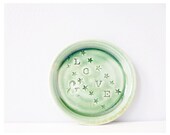 LOVE ring holder tea bag spoon rest little plate - green handmade ceramic dish pottery romantic gift
