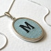 Embroidery Initial Necklace Duck Egg Blue Black Lettering M