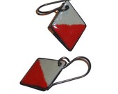 artisan grey and poppy red diamond enamel earrings by tina rice