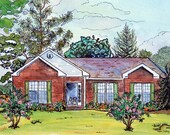 Custom House portrait painting, 8 x 10, watercolor pen & ink painted portrait, fun and snazzy