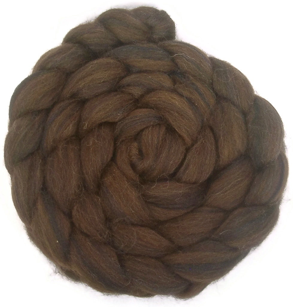 Natural Merino Silk 75/25 Wool Roving - 4 oz. Brown and Black - Spinning Fiber