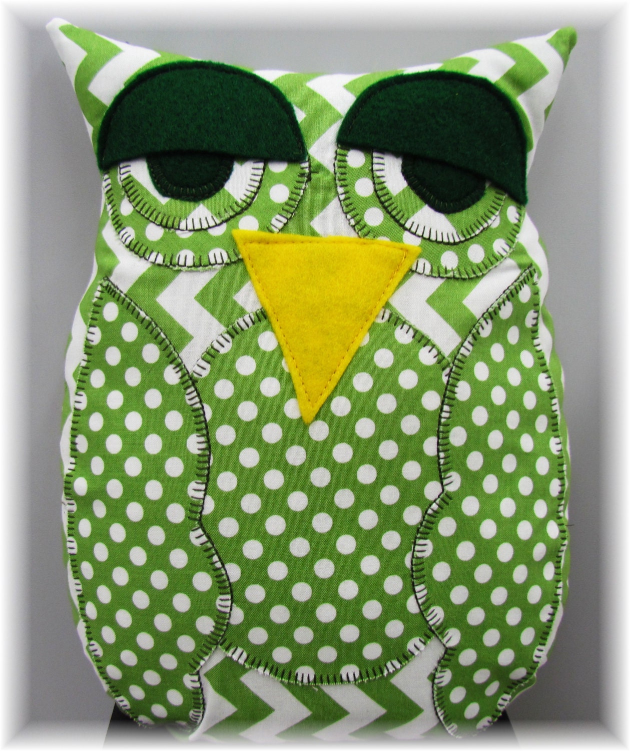 Owl, Green, Stuffed Animal, Chevron, Green Polka Dots