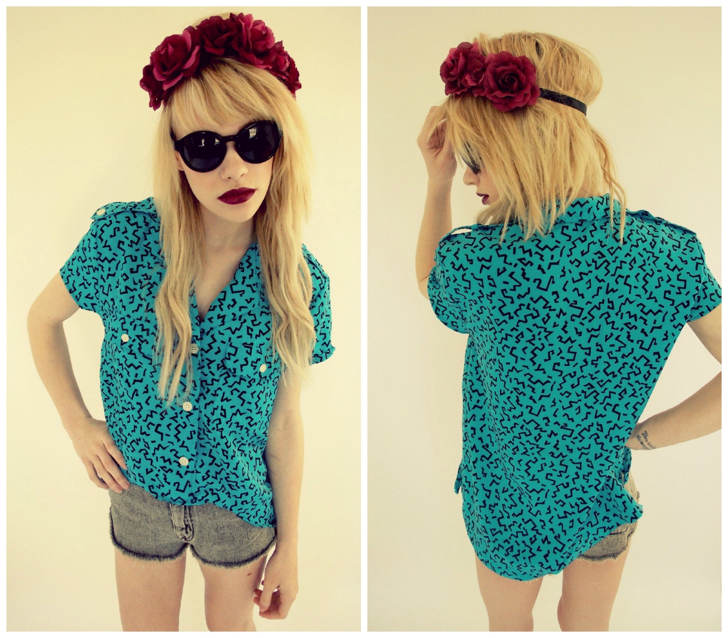 Reconstructed Vintage High Low 80's Blouse in M/L