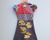 Upcycled Girls Dress Handmade Recycled Dress hamburgers Repurposed Pieced Tunic size 8