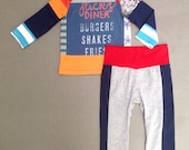 Upcycled baby boys T-shirt and trousers set size 4 up to 12 months