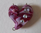 Marbled Purples RUSTIC HEART Pendant/Focal with Swarovski and Vintage Crystals