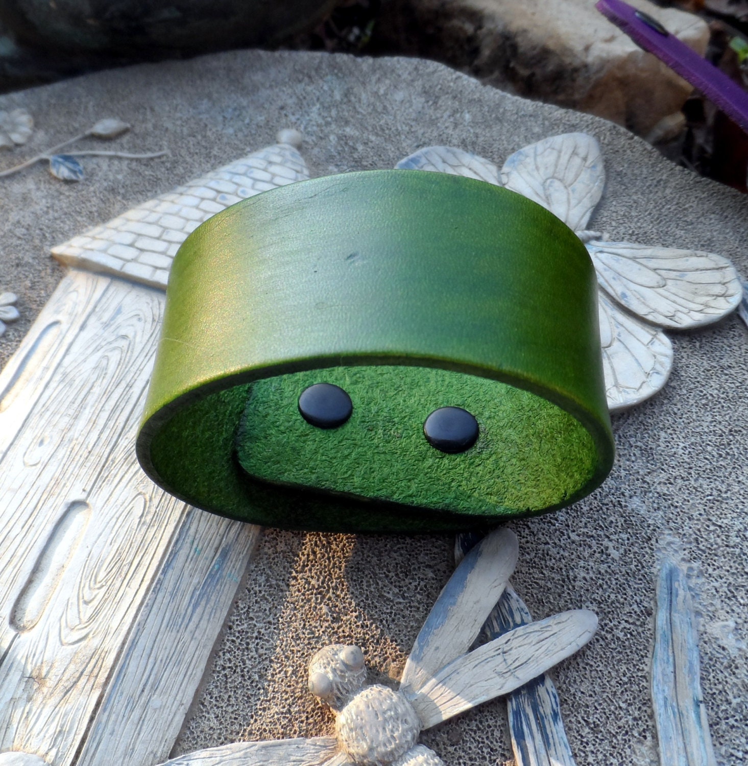 1 1/4" Forest Green Leather Bracelet Wristband Cuff Blank