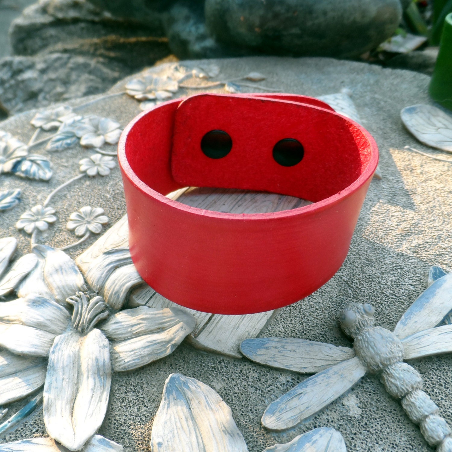 Red Leather Bracelet Wristband Cuff Blank 1 1/4" wide