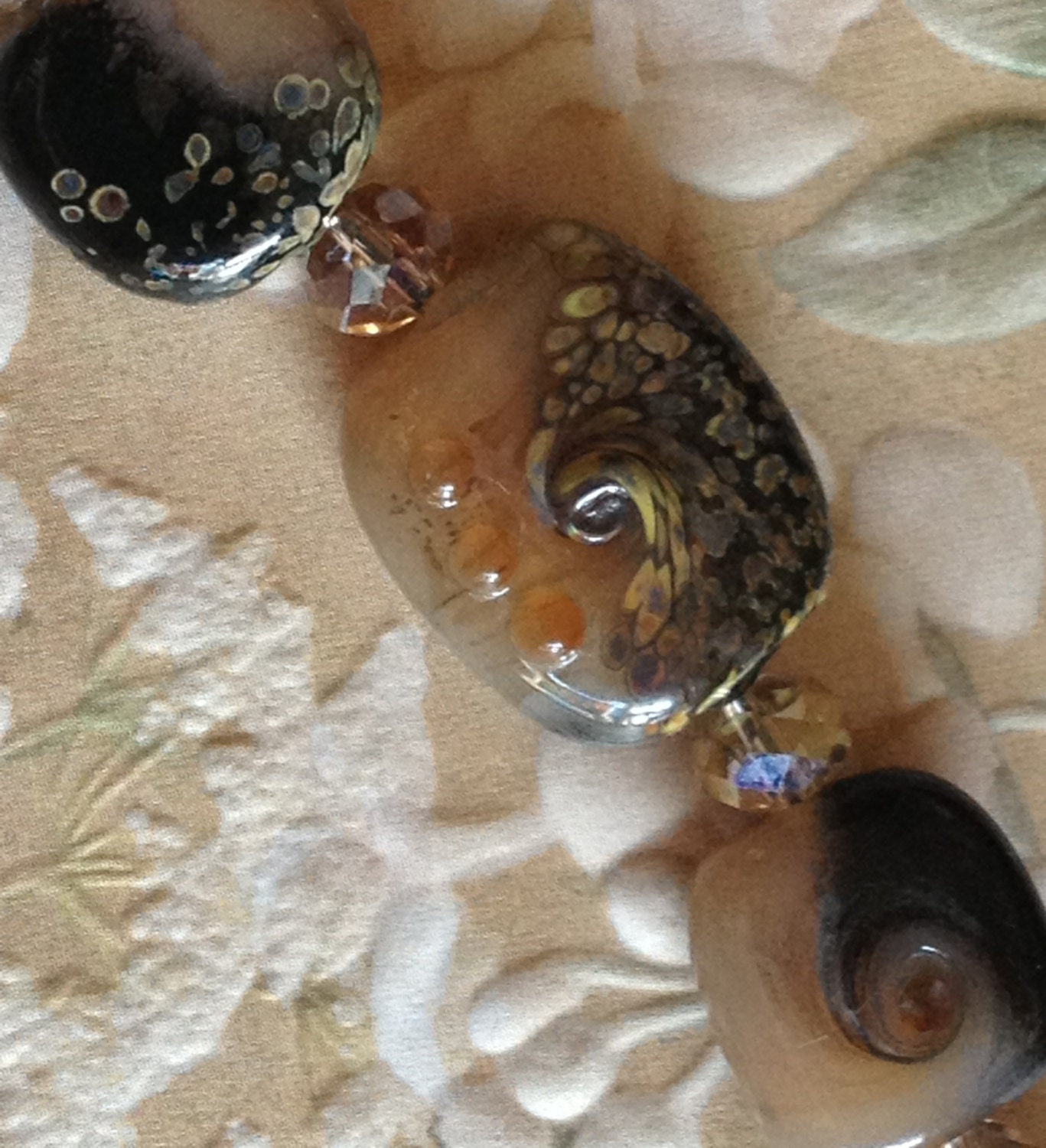 Nude black and raku tab lampwork beads set of five