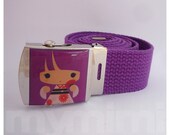 Purple Kokeshi Geisha Girl - Canvas Belt