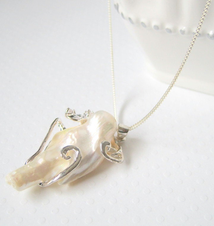 Shell Necklace, Sterling Silver Chain, Bridal Creamy White , Nautical