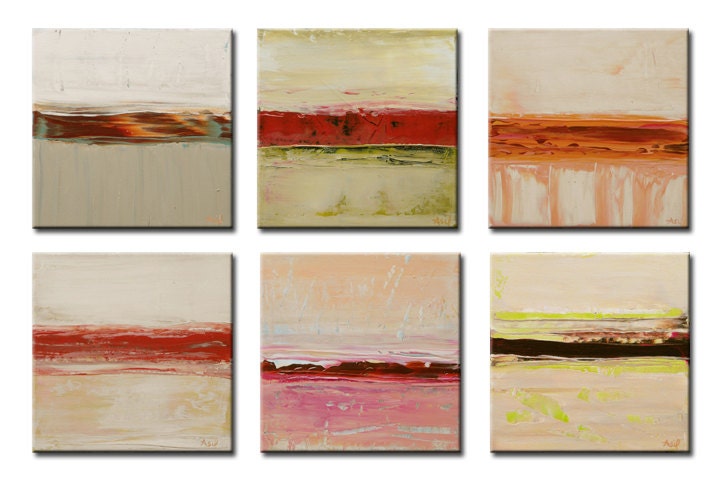 Large Original Abstract Polyptych Painting 6 canvas art by artist Lisa Carney (Asil) - Set 4