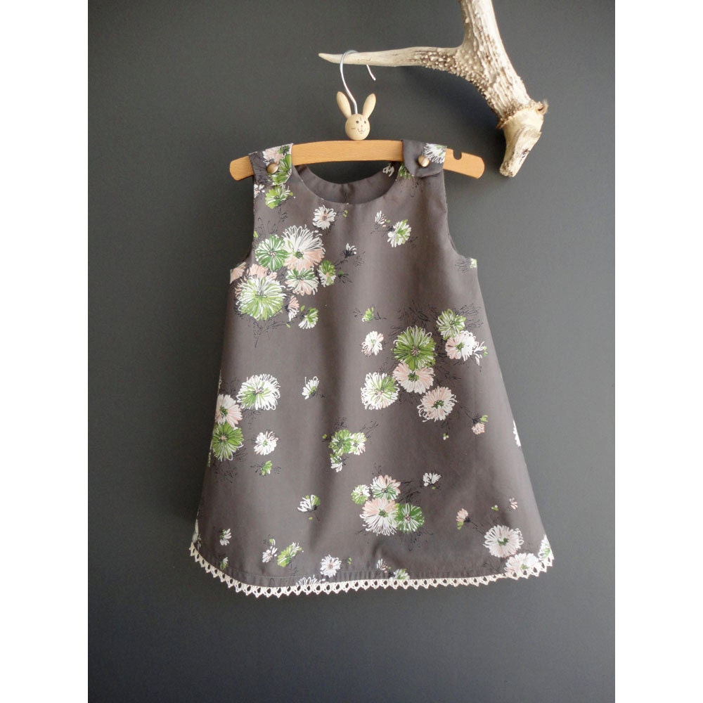 The Vivi Dress - Size 18 Months - Ready to Ship - Vintage Grey Floral Dress - Party Dress