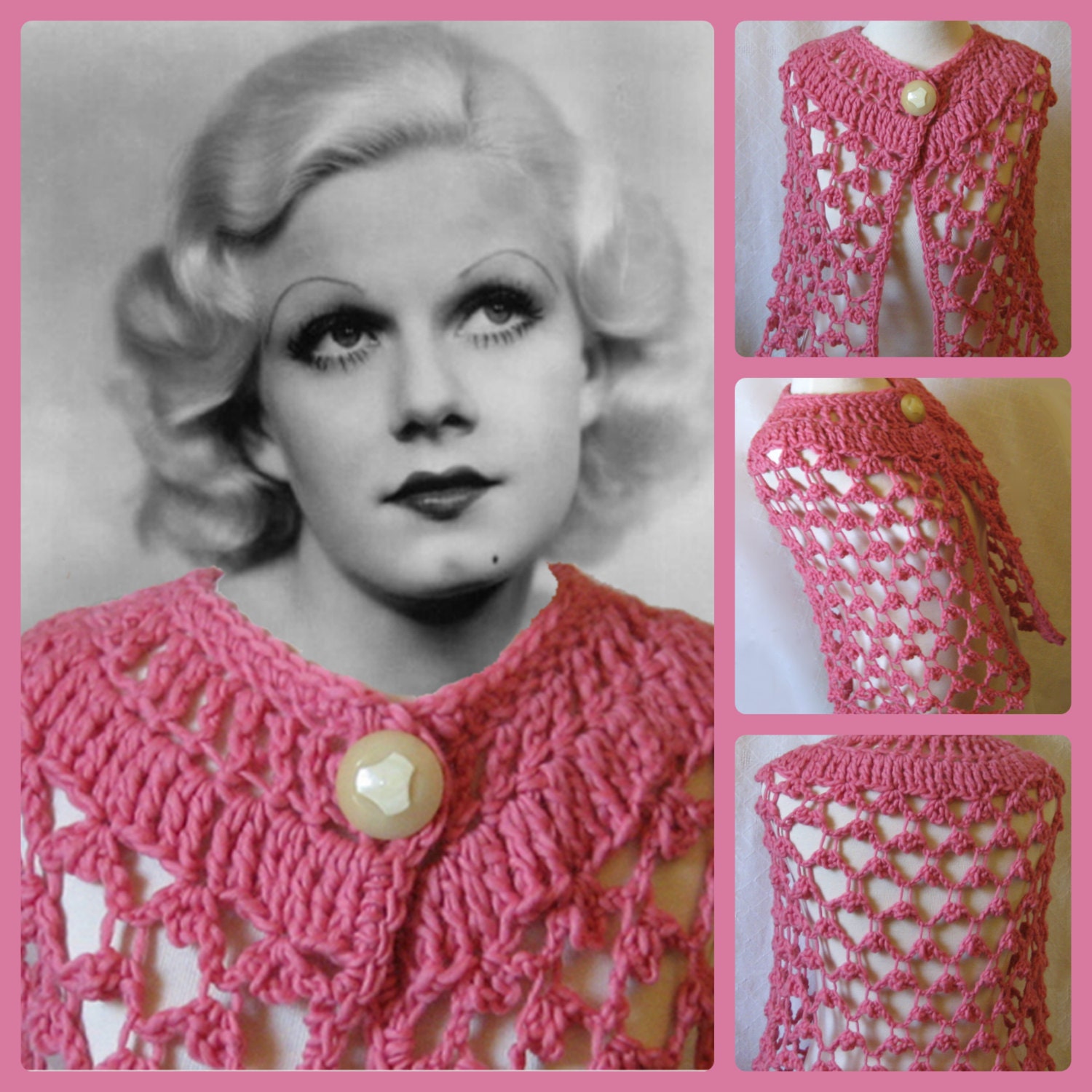 Jean Harlow Crochet Cape - Alpaca Lace Poncho - Movie Star Idol No. 3