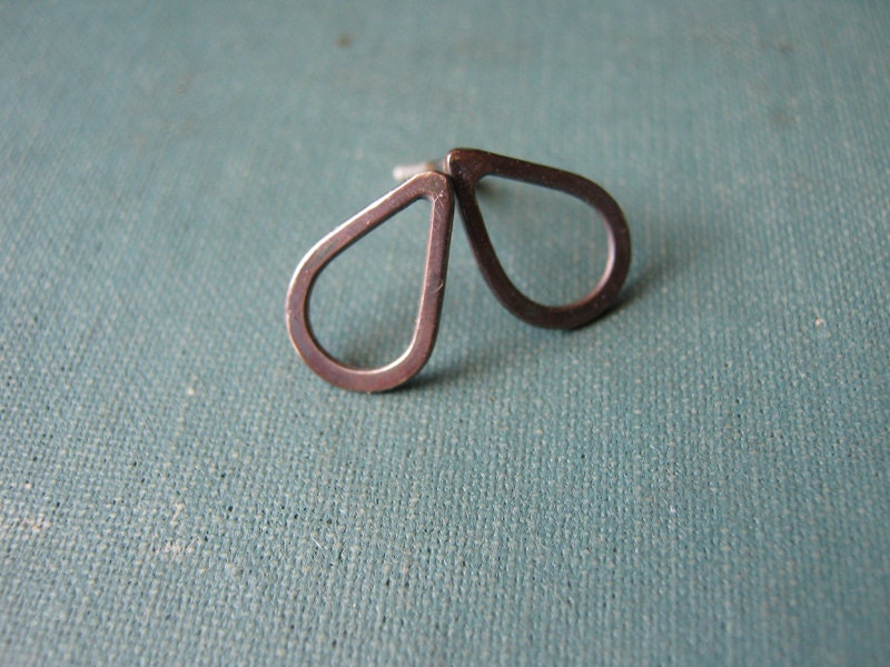 Small Rustic Raindrop Post Earrings - Oxidized Sterling Silver