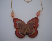 OOAK  Red Pink Purple Butterfly Dreams Necklace on Chain