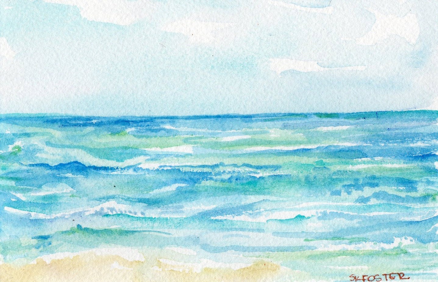Original Ocean waves watercolor 4 by 6 inches - SharonFosterArt