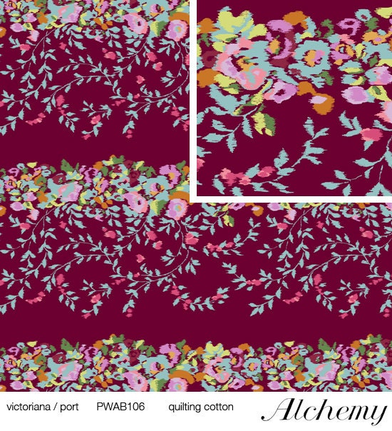 1/2 yard Amy Butler Fabric / Victoriana in Port  / Alchemy Collection  / Cotton Quilt Apparel Fabric