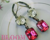 Vintage Earrings, Estate Style Earrings, April Birthstone, Rhinestone Crystal Jewelry, hot pink, opal, dangles, Easter jewelry - Bloom