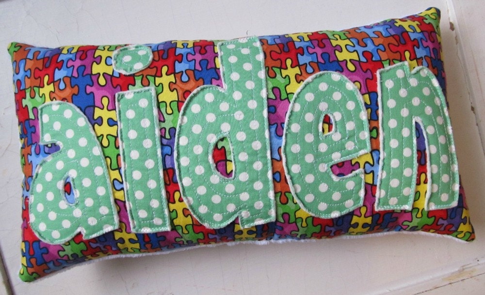Personalized Puzzle Piece Name Pillow handmade