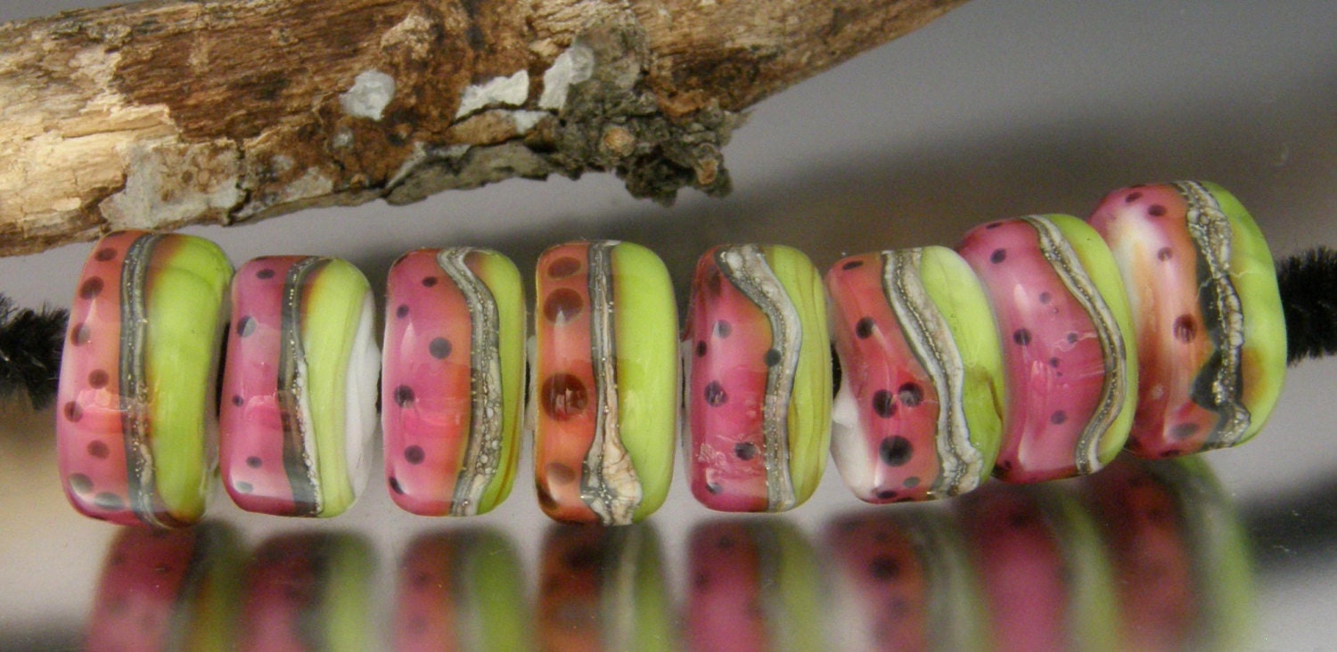 KILLERBEEDZ1 - Watermelon Time - 8 Barrel  Lampworked Beads