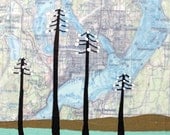 Bremerton - Original Map Painting 5 x 5 - Tall tree art
