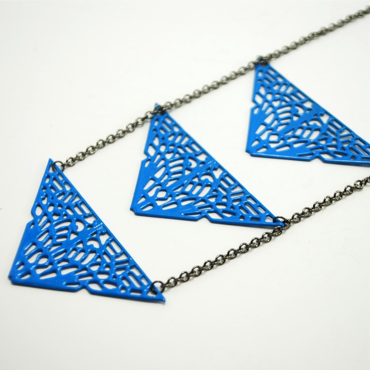 Blue Triple Triangle Geometric Necklace