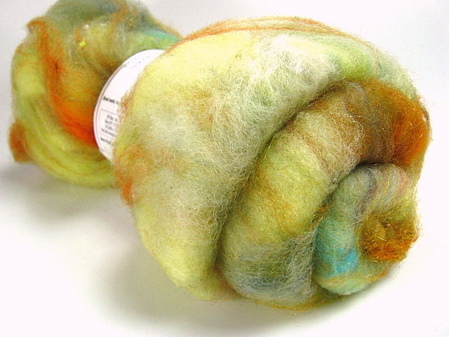 SALE Citron Chunky Art Batt J22-02-  LOADED 3 oz Spin Felt Corespinning
