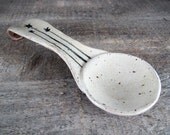 Tulips Ceramic Spoon - Handmade Pottery Spoon with Flower Silhouettes - Black and White - Large