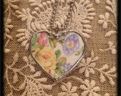 Broken china jewelry heart with yellow rose by the Charming Cherub pin and pendant