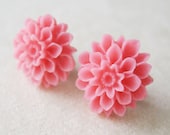 Pink Flower Earrings. Chrysanthemum Flower Earrings. Bright Pink Earrings