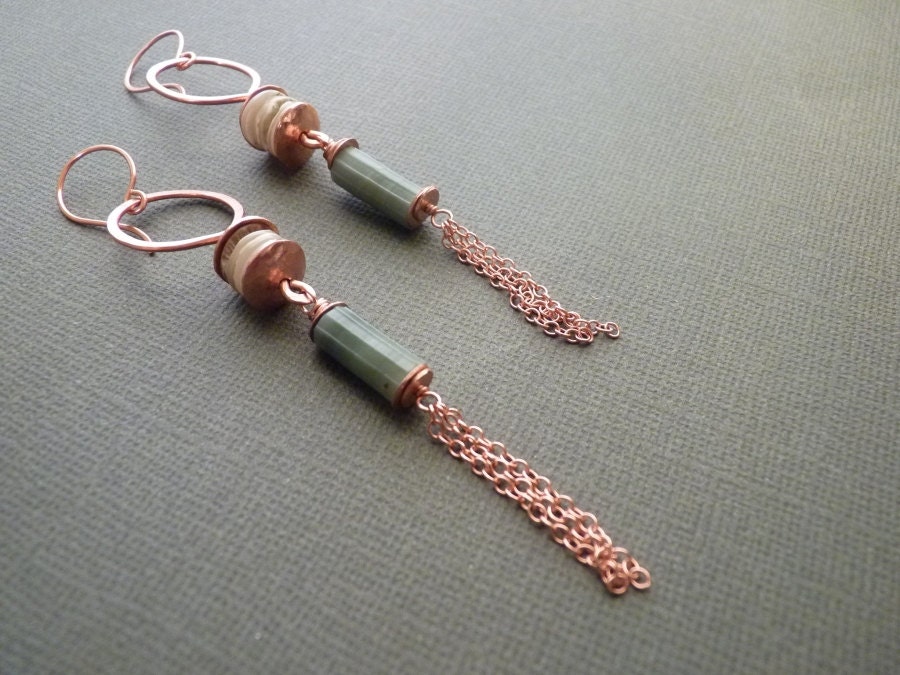 Copper Shell Dentalium And Copper Chain Tassel Earrings