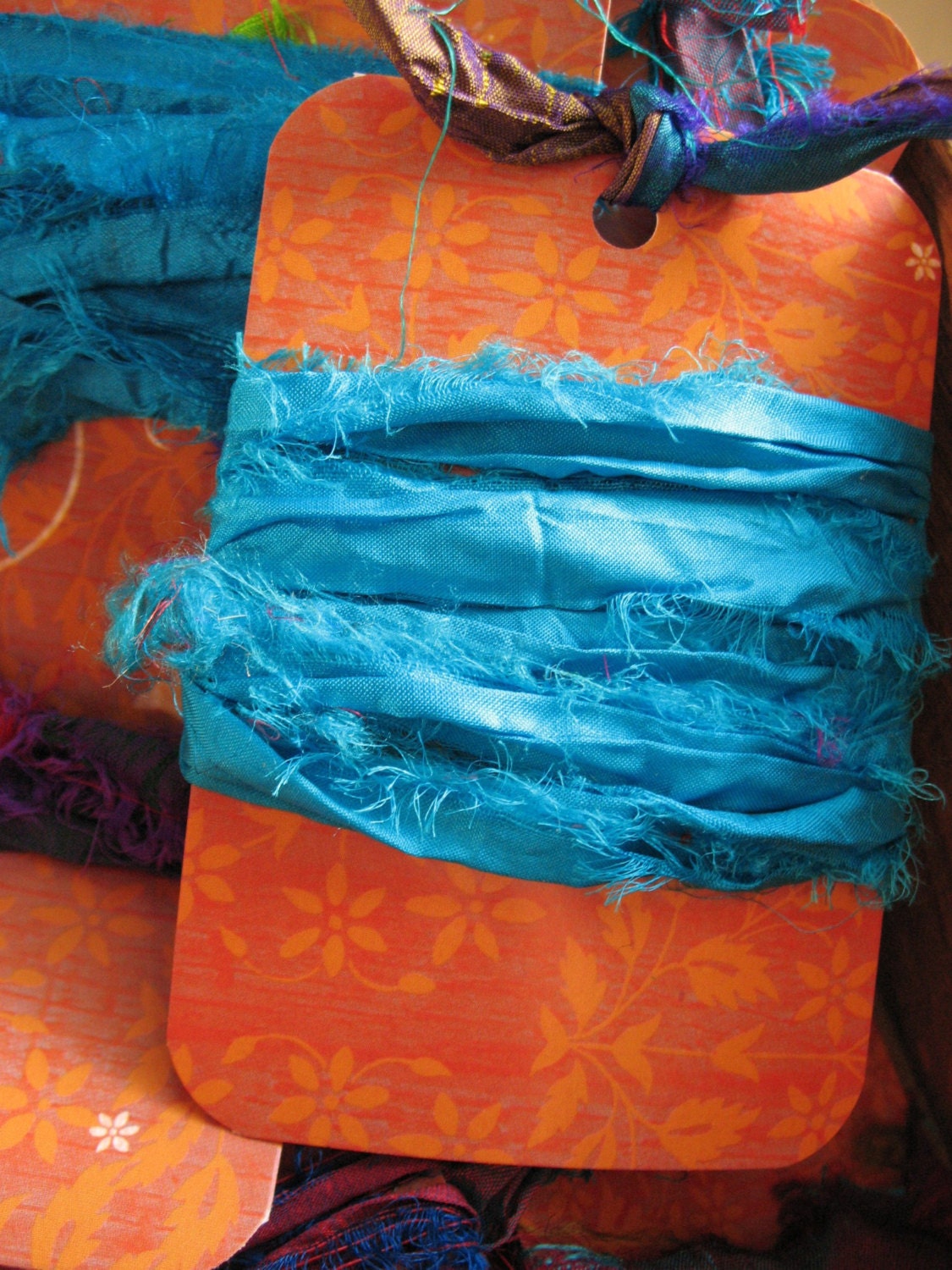 Turquoise Recycled Sari Silk Ribbon - 1 Yard