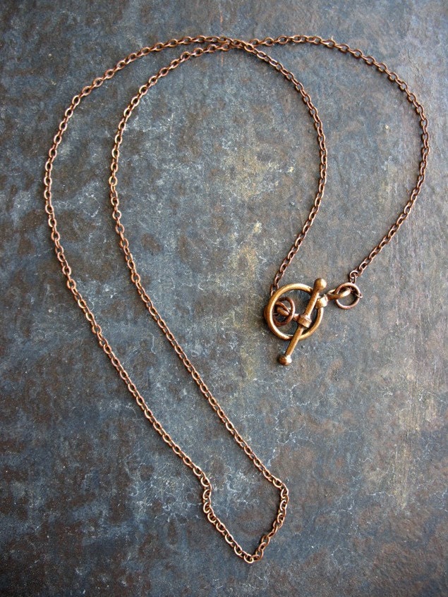 Very Fine Antiqued Brass Chain Necklace with Toggle Clasp