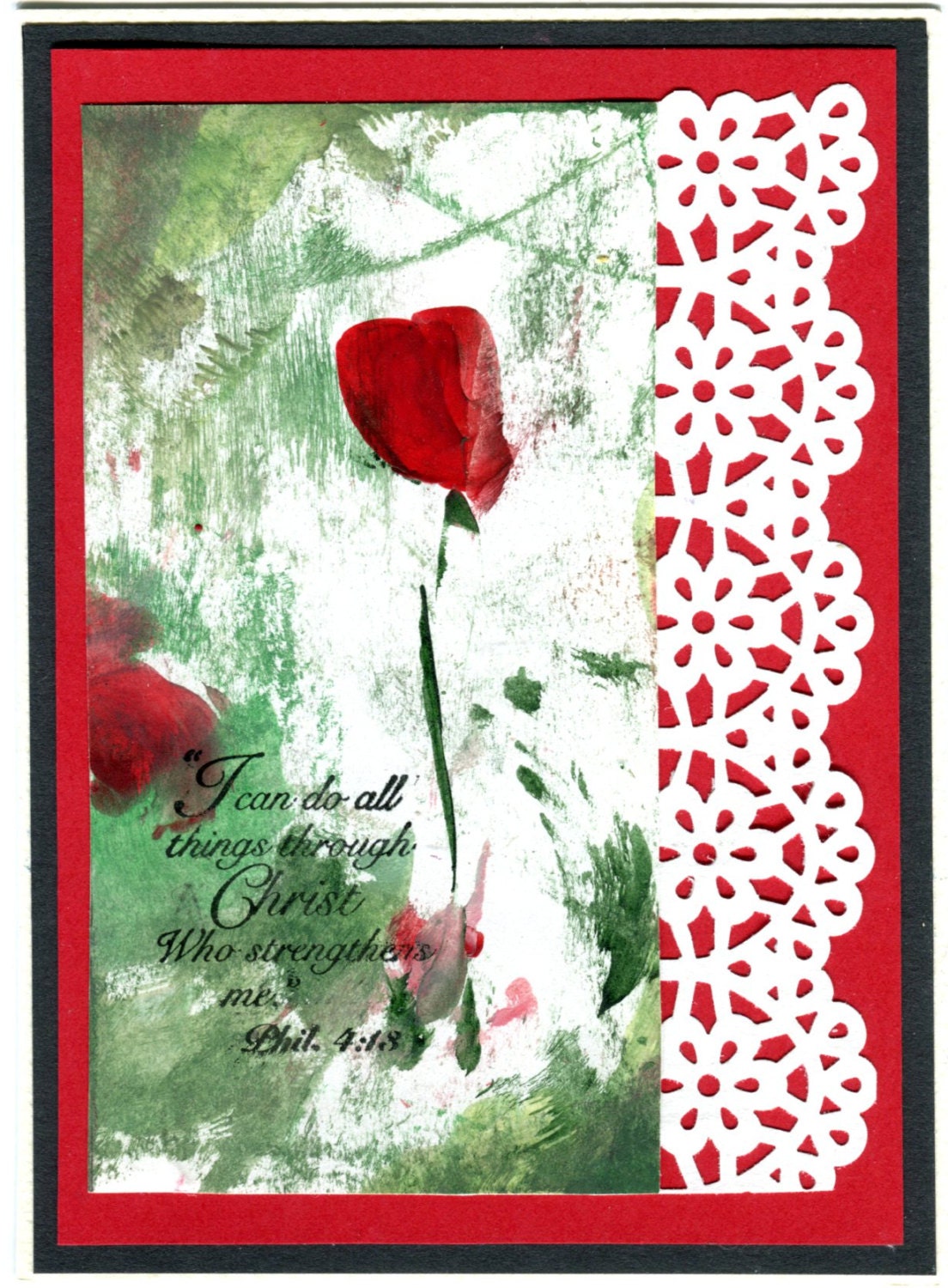 Greeting card Inspirational with beeswax encaustic "I Can do all things through Christ, Who strengthens me"