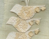 vintage lace and rhinestone birds set of three shabby chic cottage style
