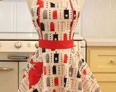 Retro Apron Coffee French Press with Red MAGGIE Full Apron